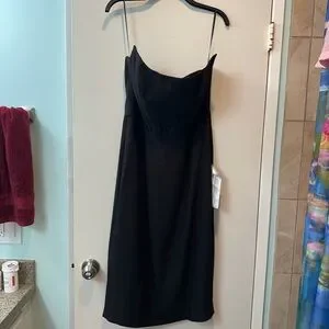 strapless open back dress Charmed One Shoulder Midi Dress - Black main image 1